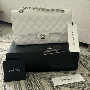 100% Authentic Chanel Medium Double Flap Classic White Bag